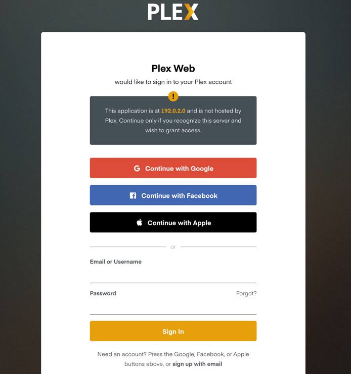 Plex Login Screen