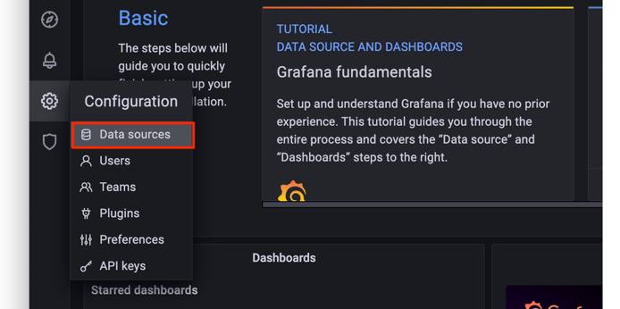Screenshot of Grafana&rsquo;s configuration menu