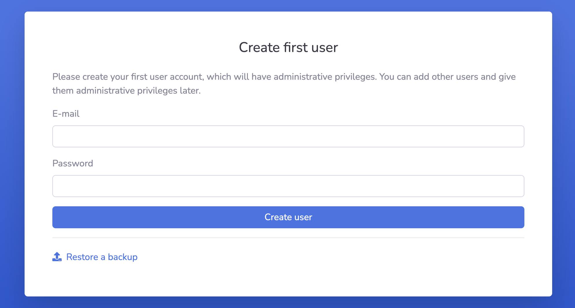 The Saltcorn create user page