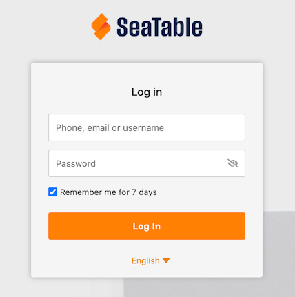 Screenshot of the SeaTable login prompt