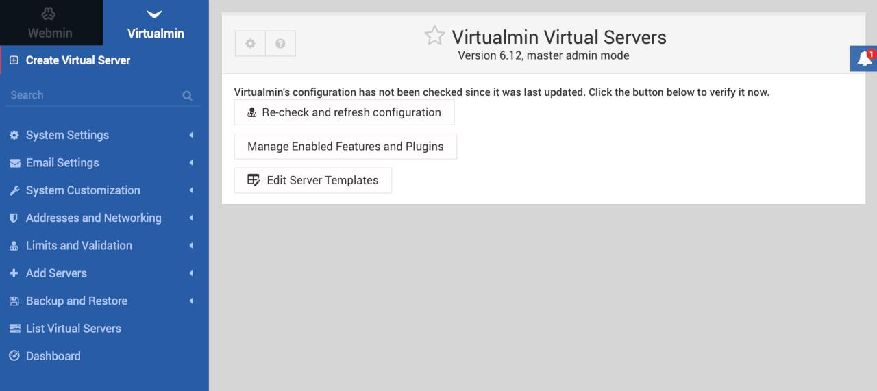 Virtualmin Check Configuration