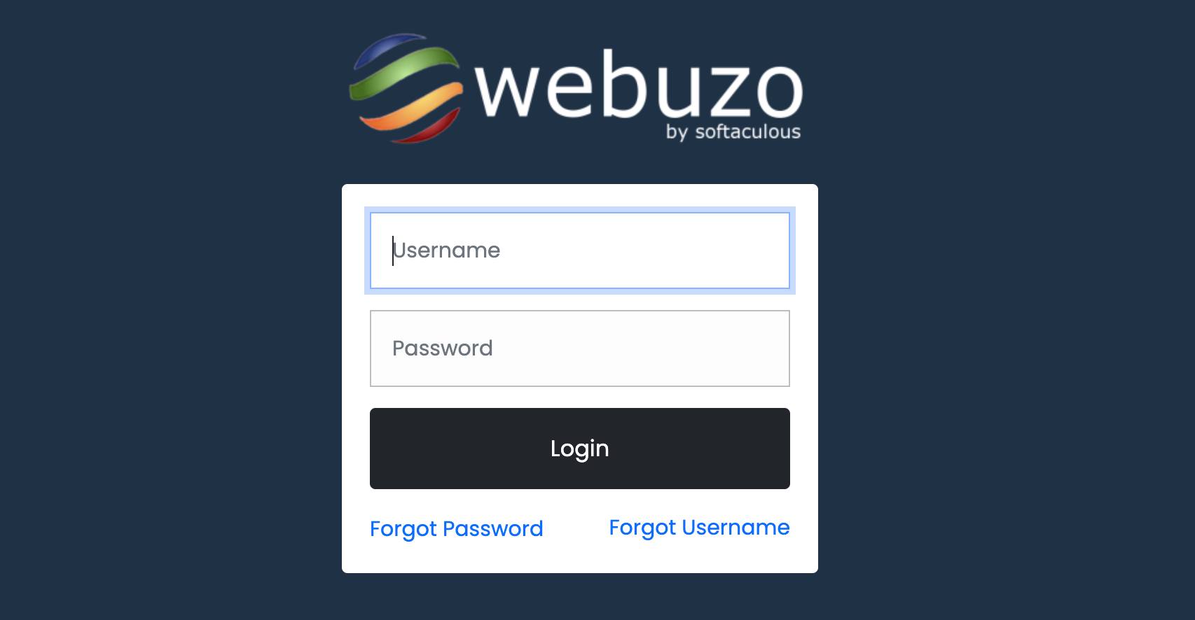 Screenshot of the Webuzo Admin Login page