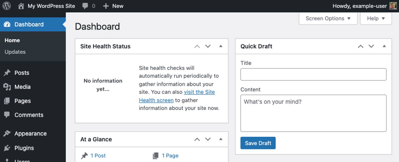 Screenshot of the WordPress dashboard