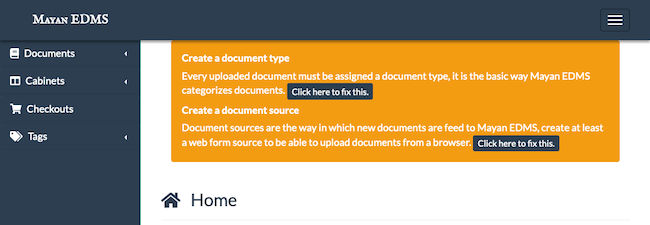 Mayan with alerts to add a default document type and default document source