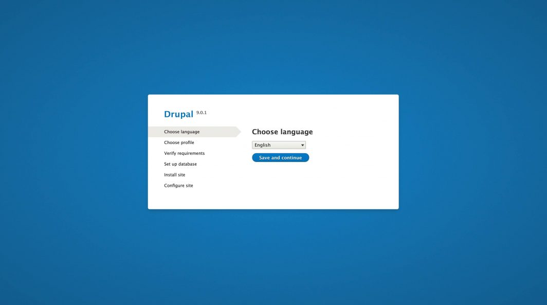Screenshot of default Drupal installation page