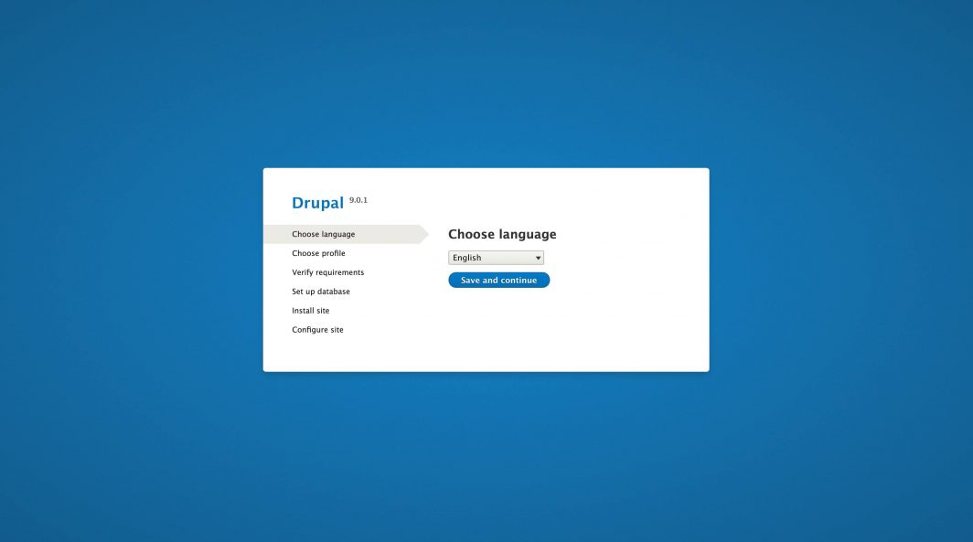 Screenshot der Standardinstallationsseite von Drupal