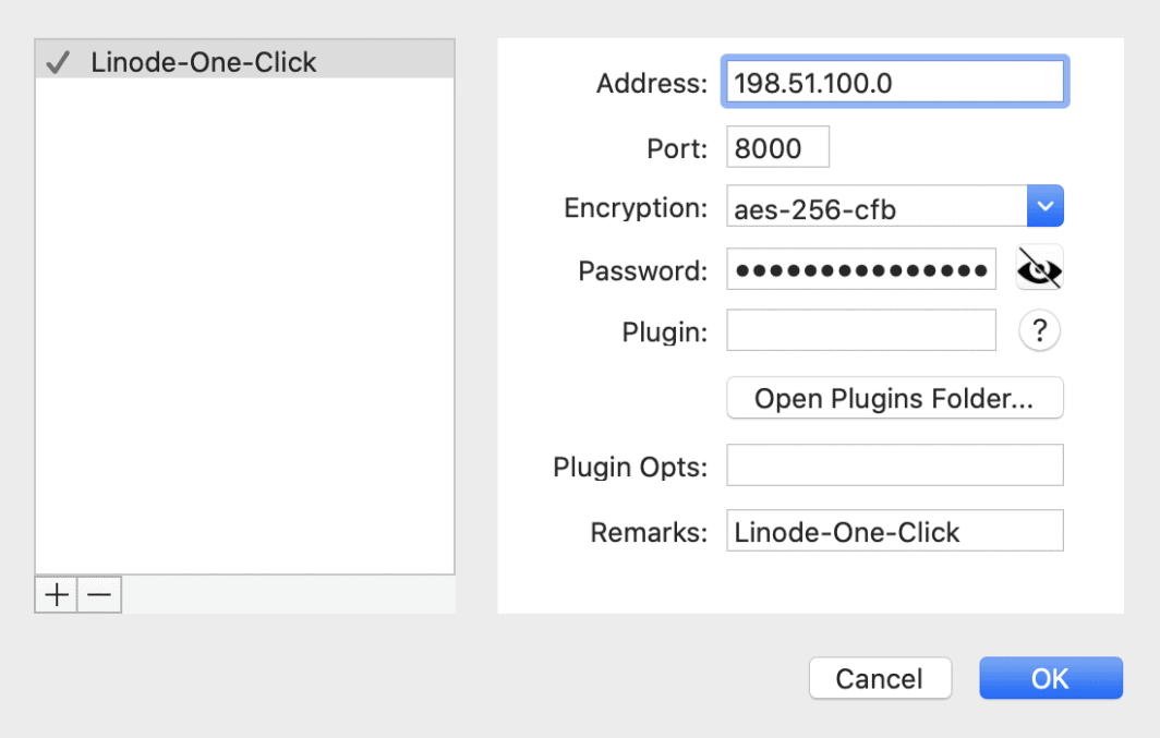 Imagen de ejemplo de las preferencias de Sever