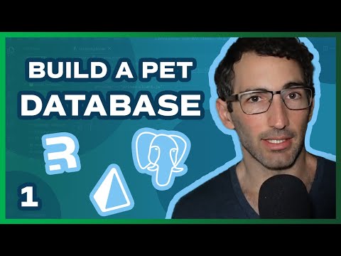 Build a Pet Databases 1と書かれた黒いTシャツを着た黒髪で眼鏡をかけた男性が、その横にRemix、Prisma、PostgreSQLのロゴを付けている。