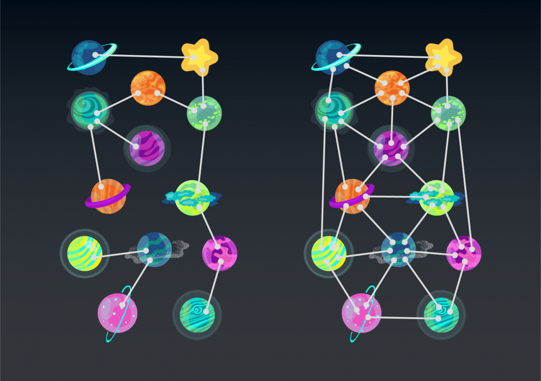連携型と分散型ネットワークのイメージ図。