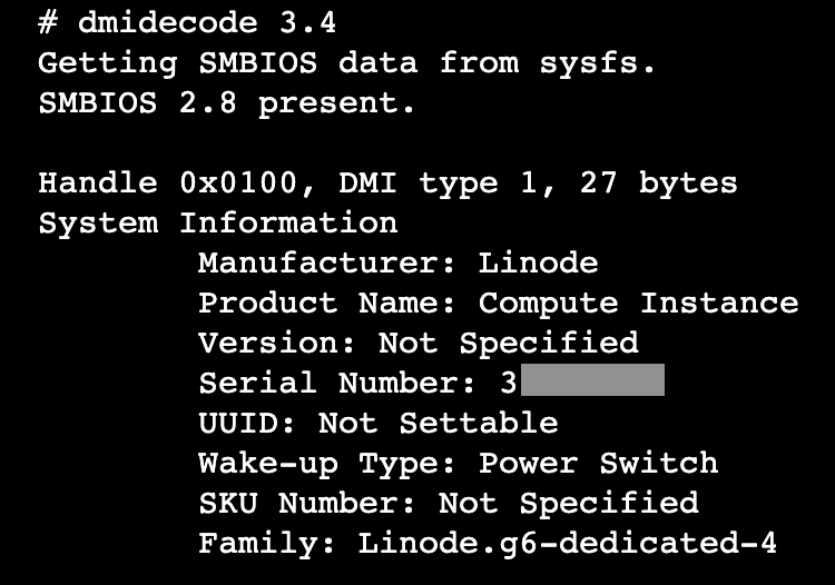 Sample dmidecode output