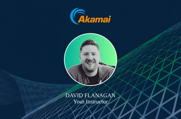 Centered image of David Flanagan in a oval frame with the Akamai logo on top.